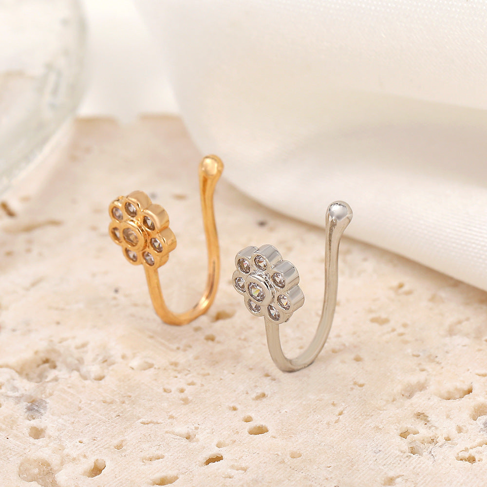 Floral Spark Nose Clip – Elegant Zircon U-Shaped Nose Ring for Women & Men