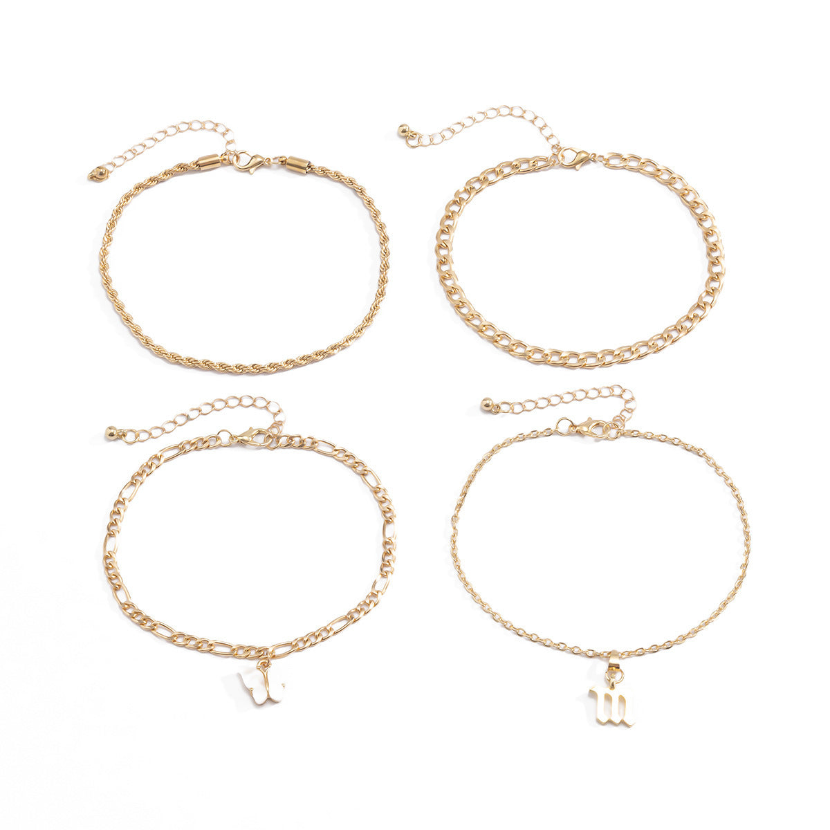Butterfly & Letter Anklet Set – 4pcs