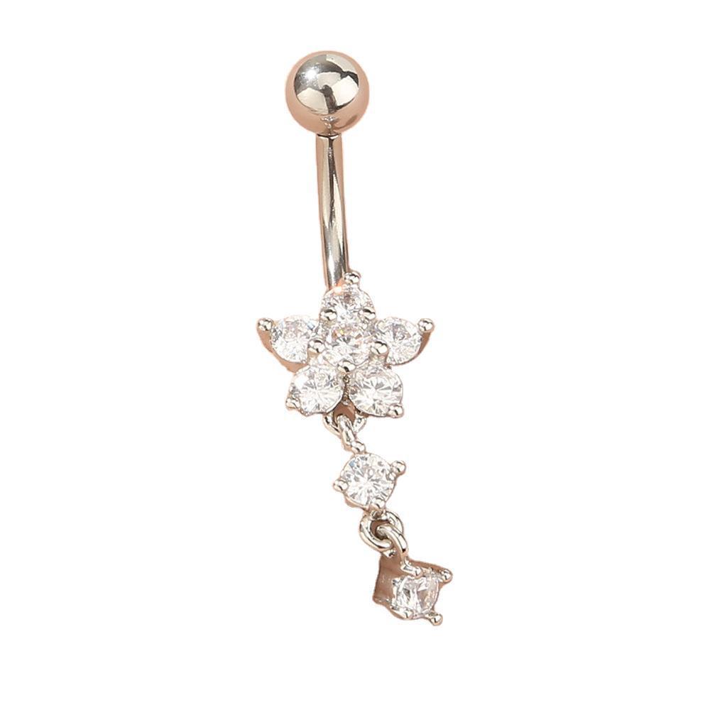 Dainty Flower Crystal Belly Ring β Elegant Navel Piercing