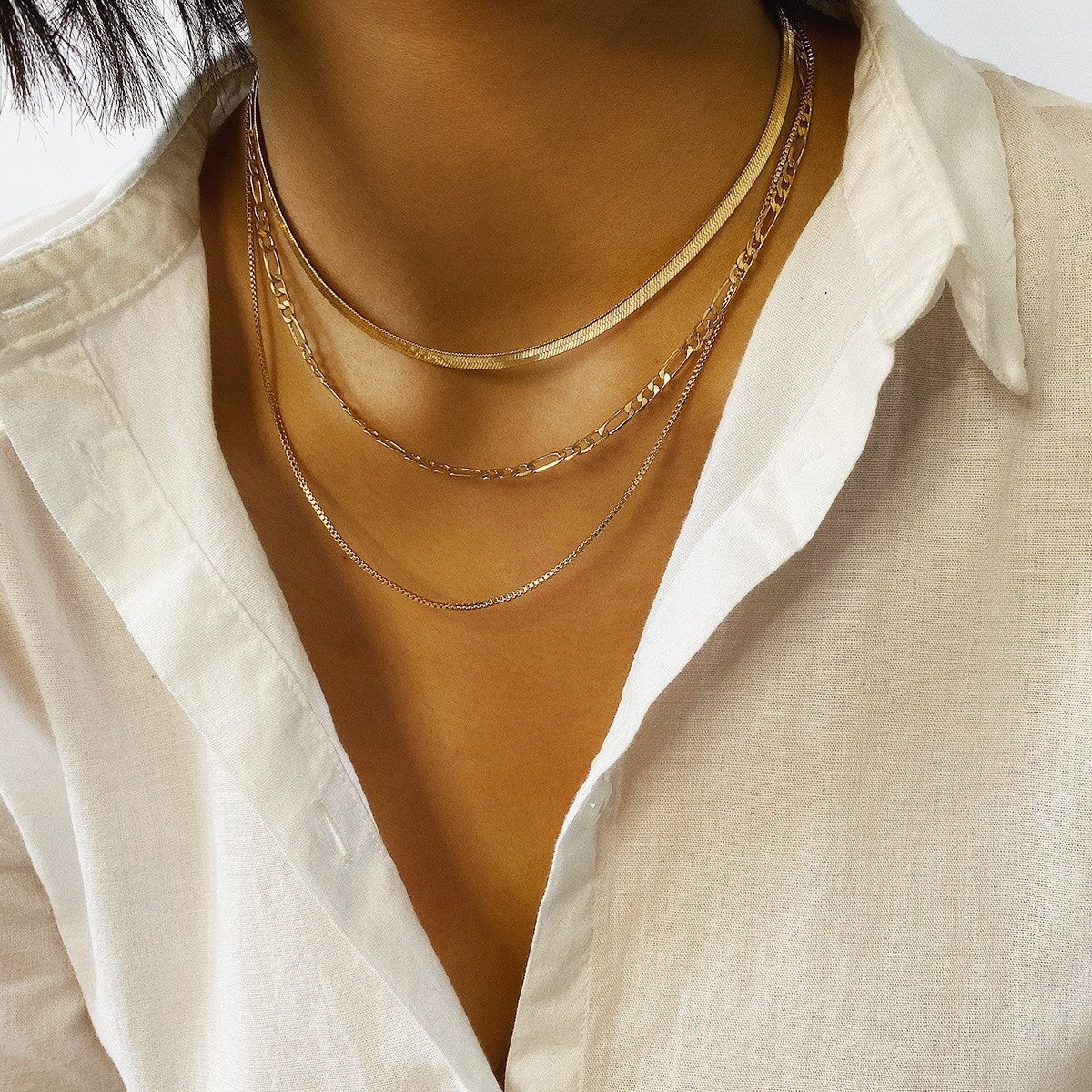 Layered Snake Bone Chain Necklace – Gold & Silver Multi-Strand Geometric Punk Style