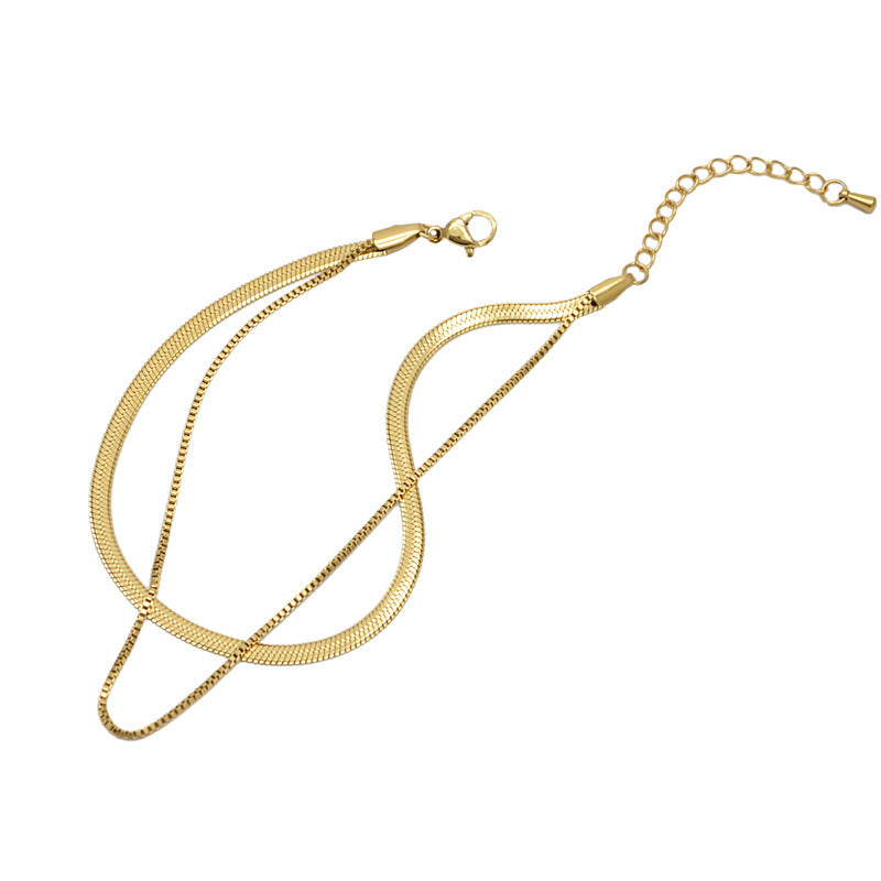 18K Gold Double Chain Anklet – Titanium Snake Bone Style