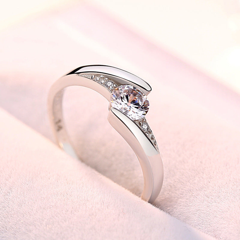925 Sterling Silver Korean Heart Ring – Noble Zircon Inlaid Design for Women