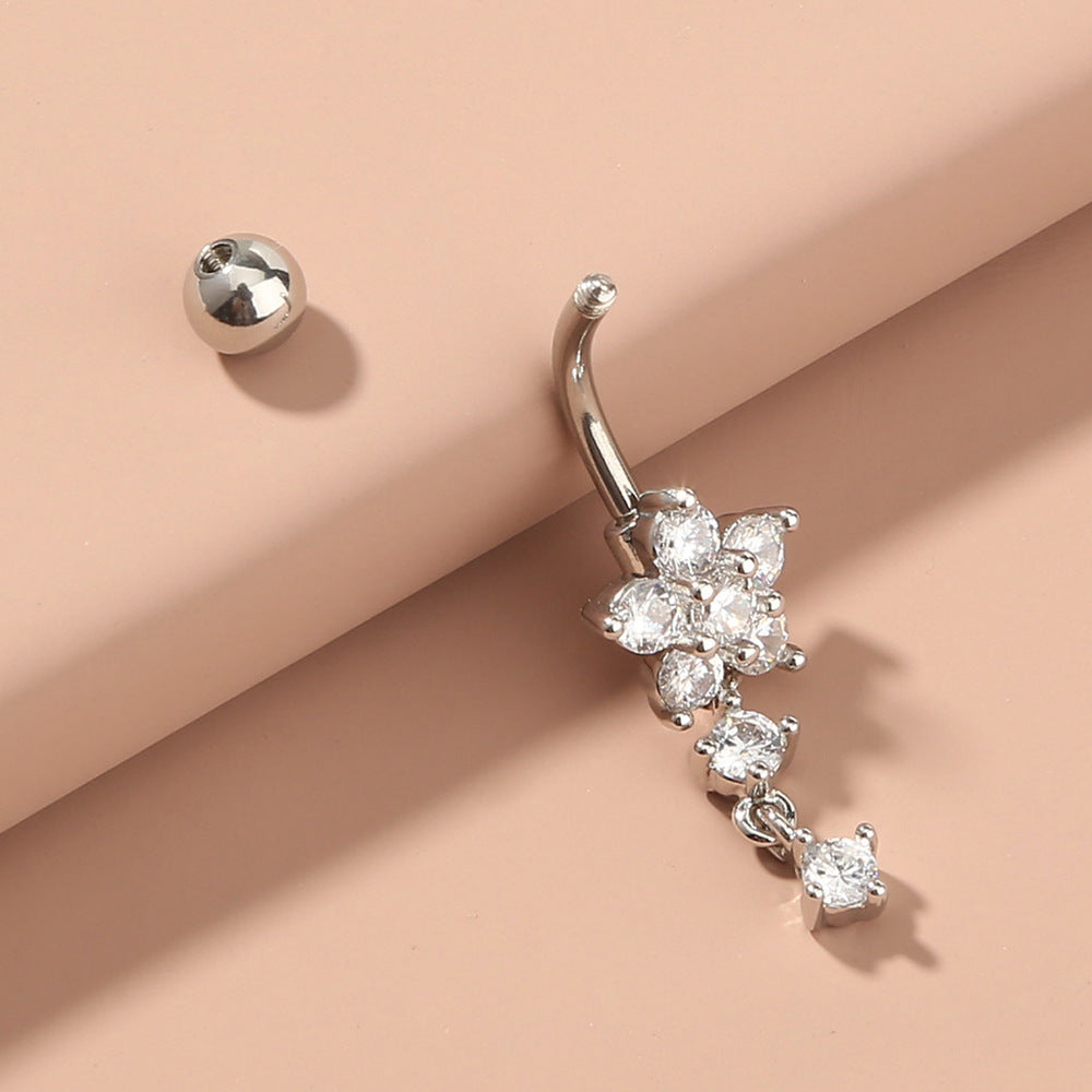 Dainty Flower Crystal Belly Ring β Elegant Navel Piercing