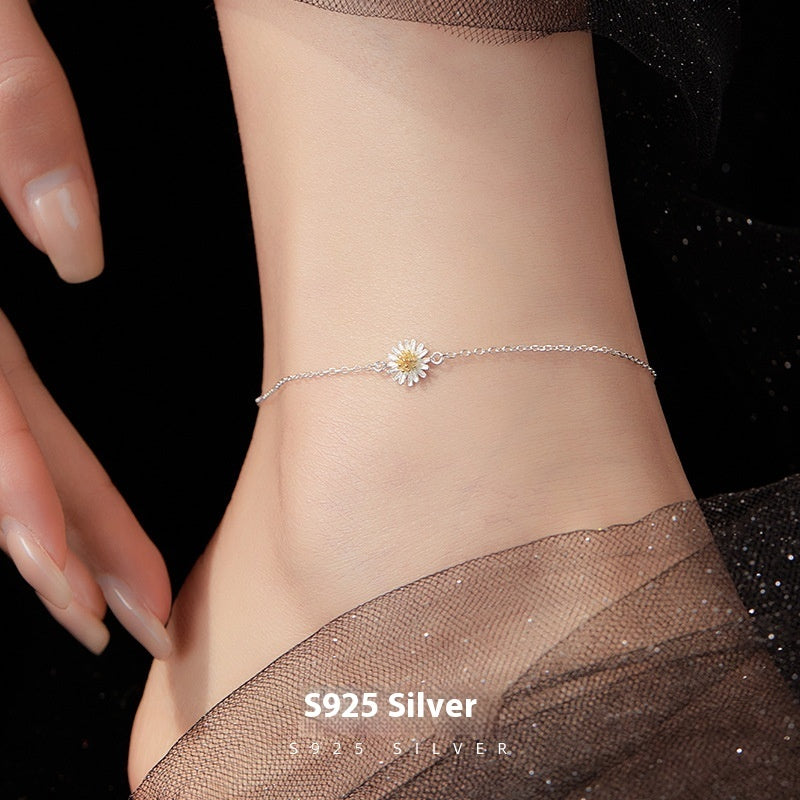 S925 Silver Flower Anklet – Delicate Pastoral Chain