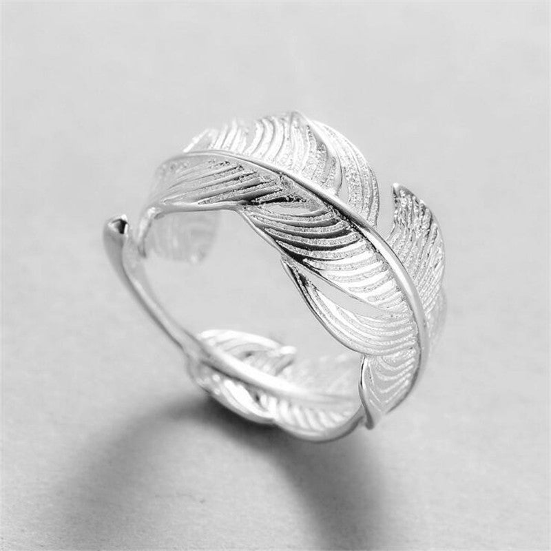 Elegant Sterling Silver Leaf Diamond Ring – Adjustable Nature-Inspired Fashion Jewelry