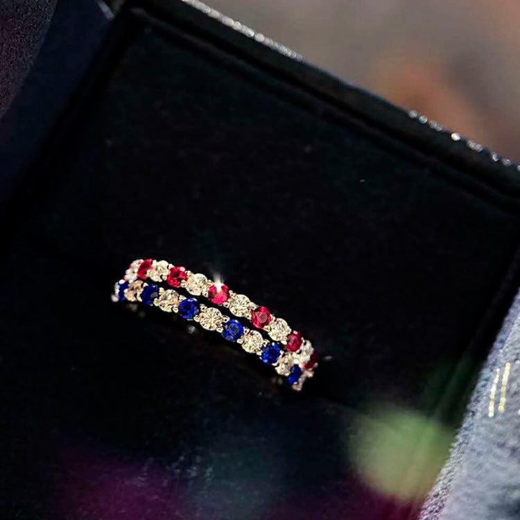 925 Sterling Silver Ruby & Sapphire CZ Ring β Dainty Stacking Band for Women