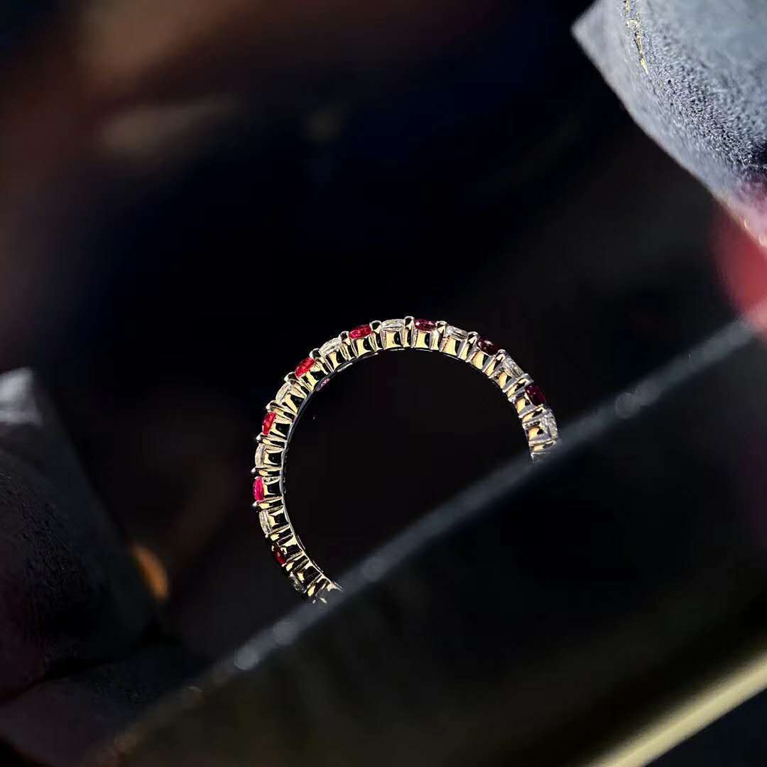 925 Sterling Silver Ruby & Sapphire CZ Ring β Dainty Stacking Band for Women