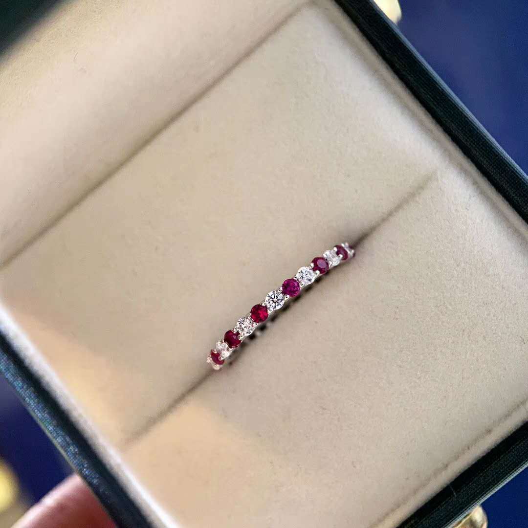 925 Sterling Silver Ruby & Sapphire CZ Ring β Dainty Stacking Band for Women