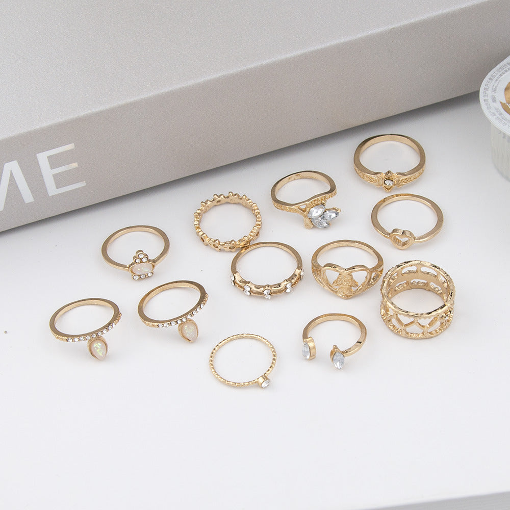 Vintage Lotus & Snake Ring Set – 8-Piece Stackable Silver Alloy Bands