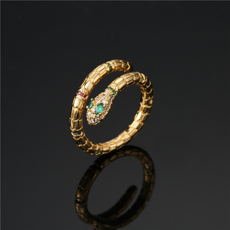 Golden Snake Adjustable Ring β Dainty CZ Inlaid Statement Jewelry for Women