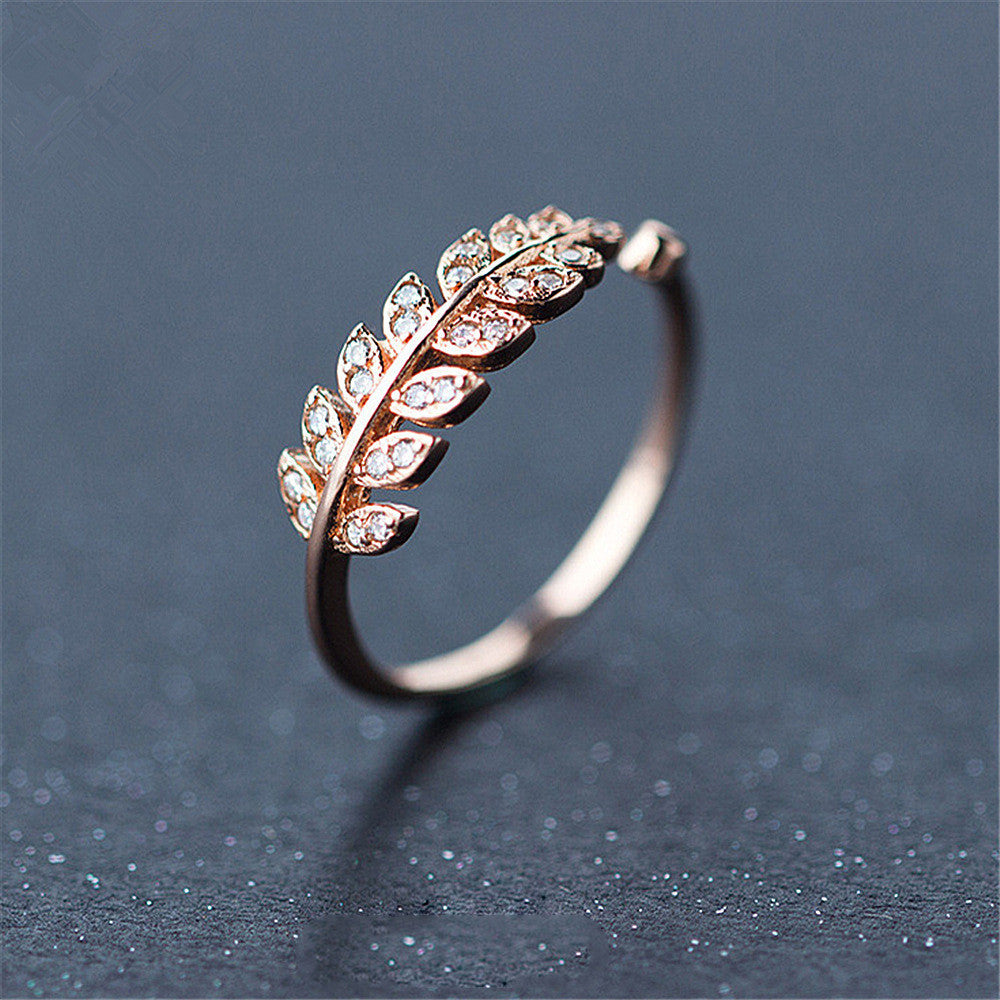 Dainty Leaf Tail Ring – Adjustable Korean Style Ring in Rose & White Gold