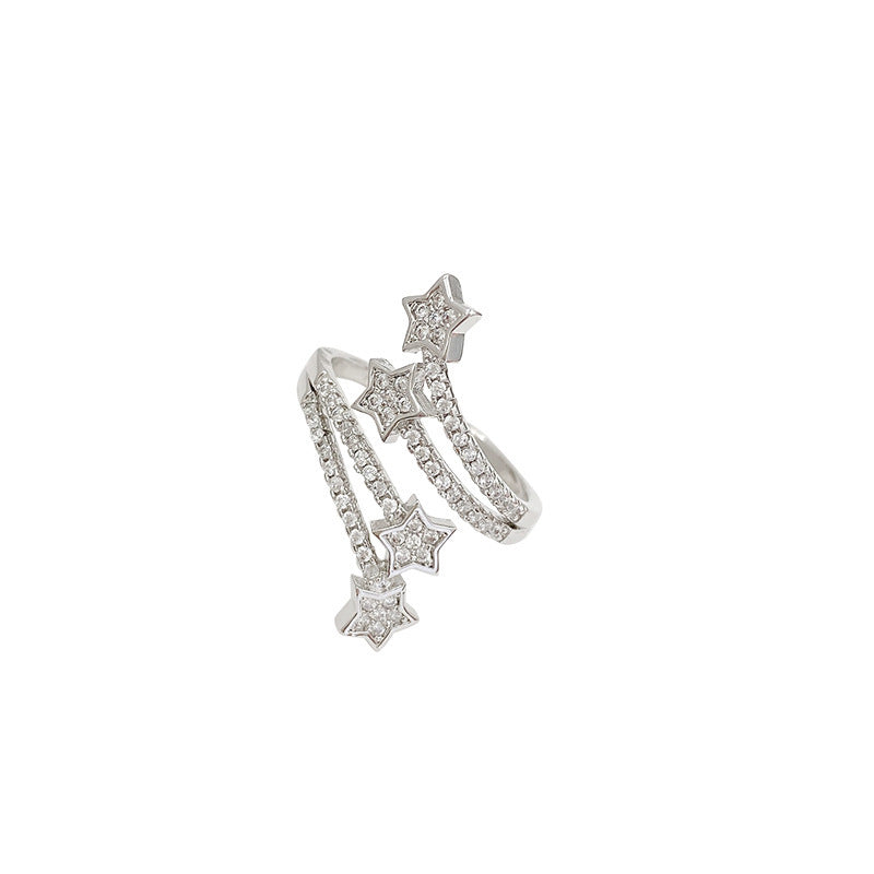 Dazzling Star Zircon Ring – Multi-Layer Micro-Inlaid Five-Point Design