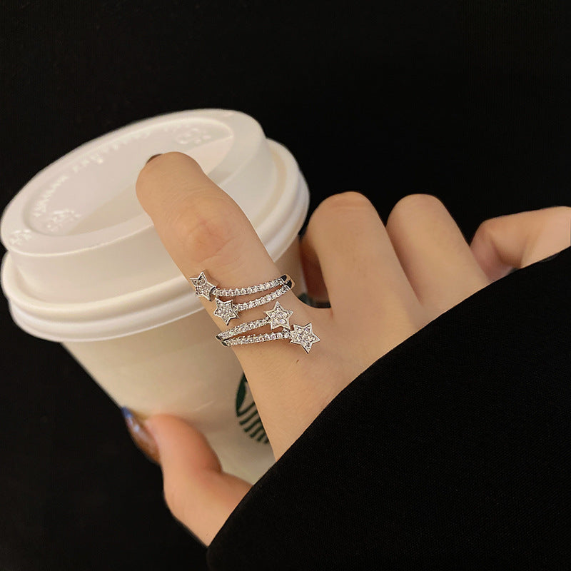 Dazzling Star Zircon Ring – Multi-Layer Micro-Inlaid Five-Point Design