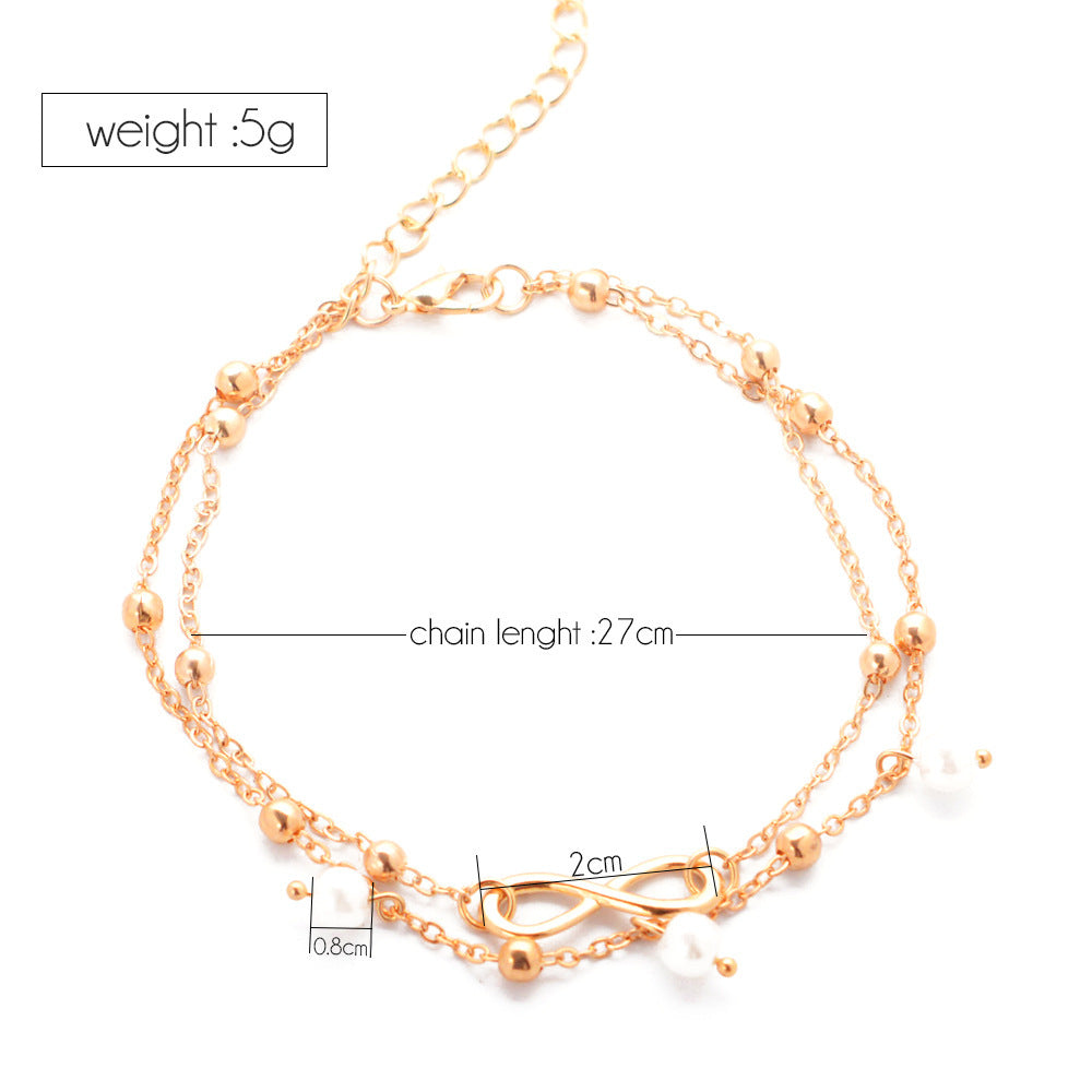 Double-Layer Pearl Anklet β Gold & Silver Drop Design