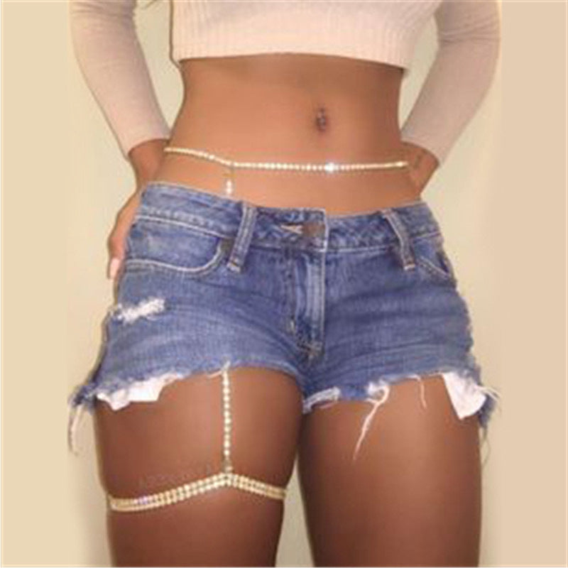 Silver Waist to Thigh Body Chain – Sexy Diamond Leg Jewelry