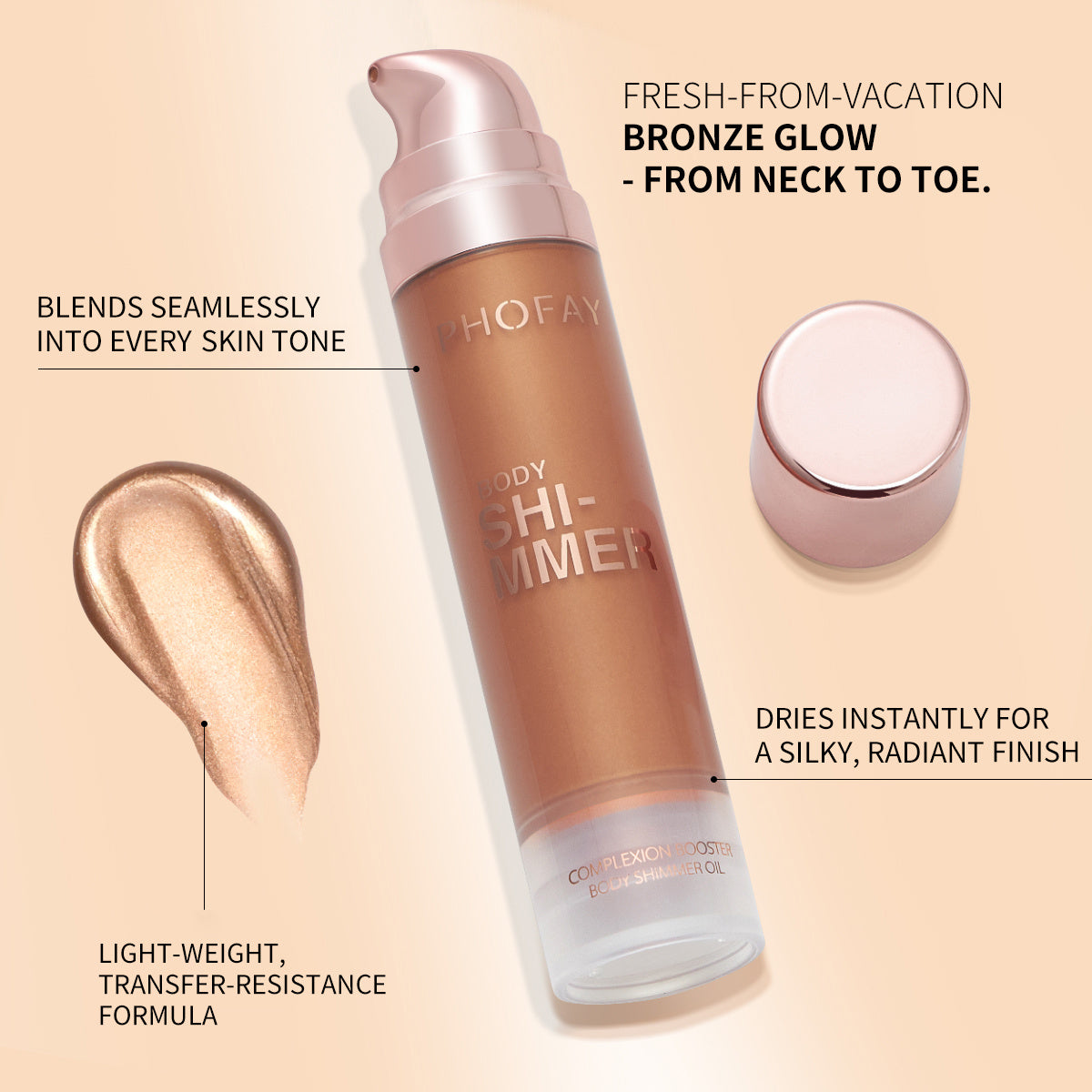 Glow Up Body Shimmer Oil – Hydrating & Illuminating Bronze Finish (PHOFEAY)