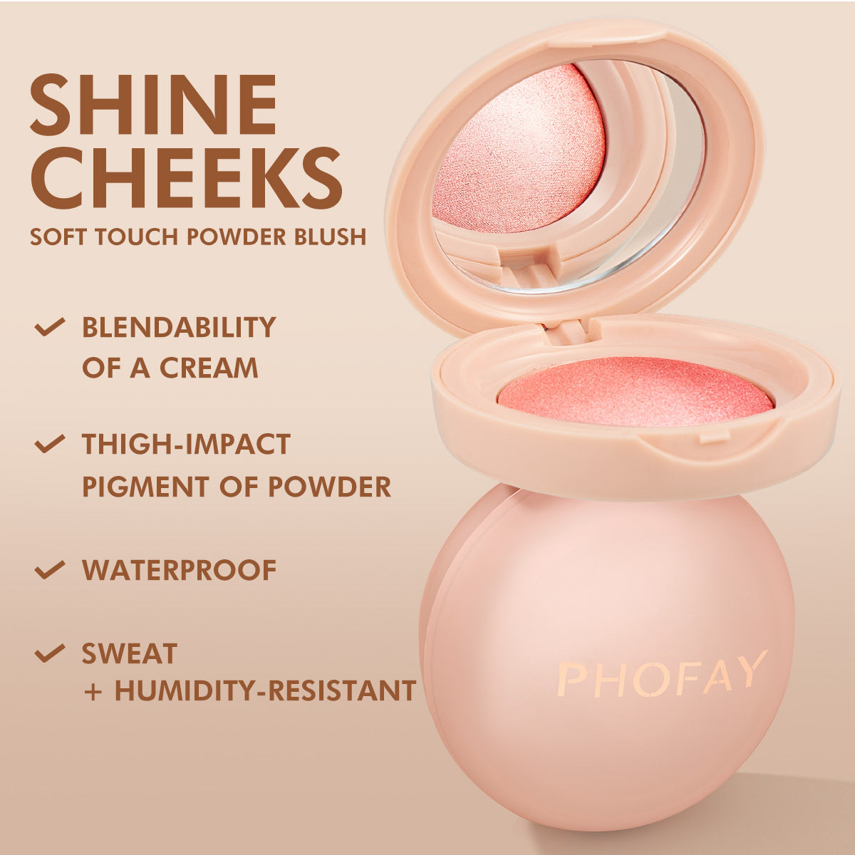 PHOFAY Luminous Powder Blush – Soft Glow, Feather-Light Finish