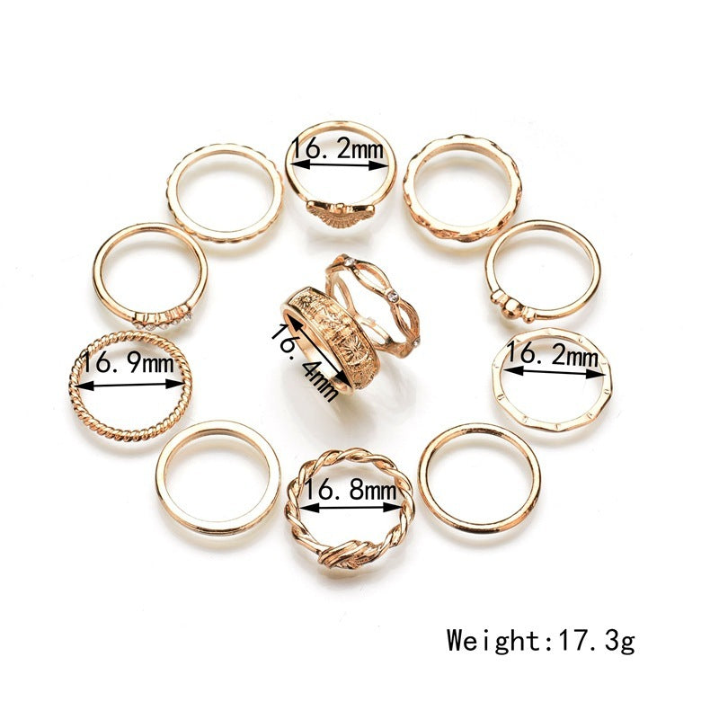 Glam 12-Piece European Ring Set – Diamond-Inspired Gold Joint Rings for Women