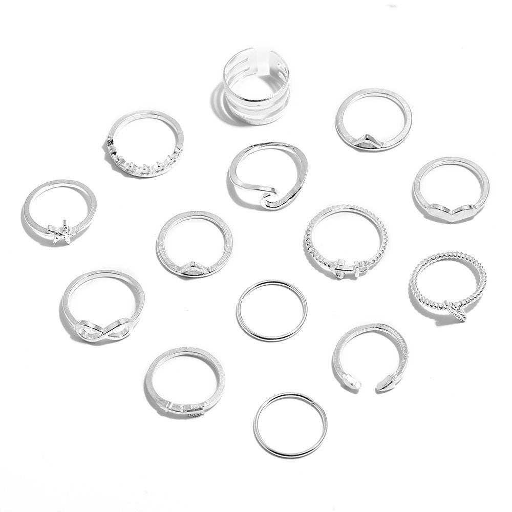Silver Stacking Ring Set – 18-Piece Adjustable Alloy Rings (One Size)