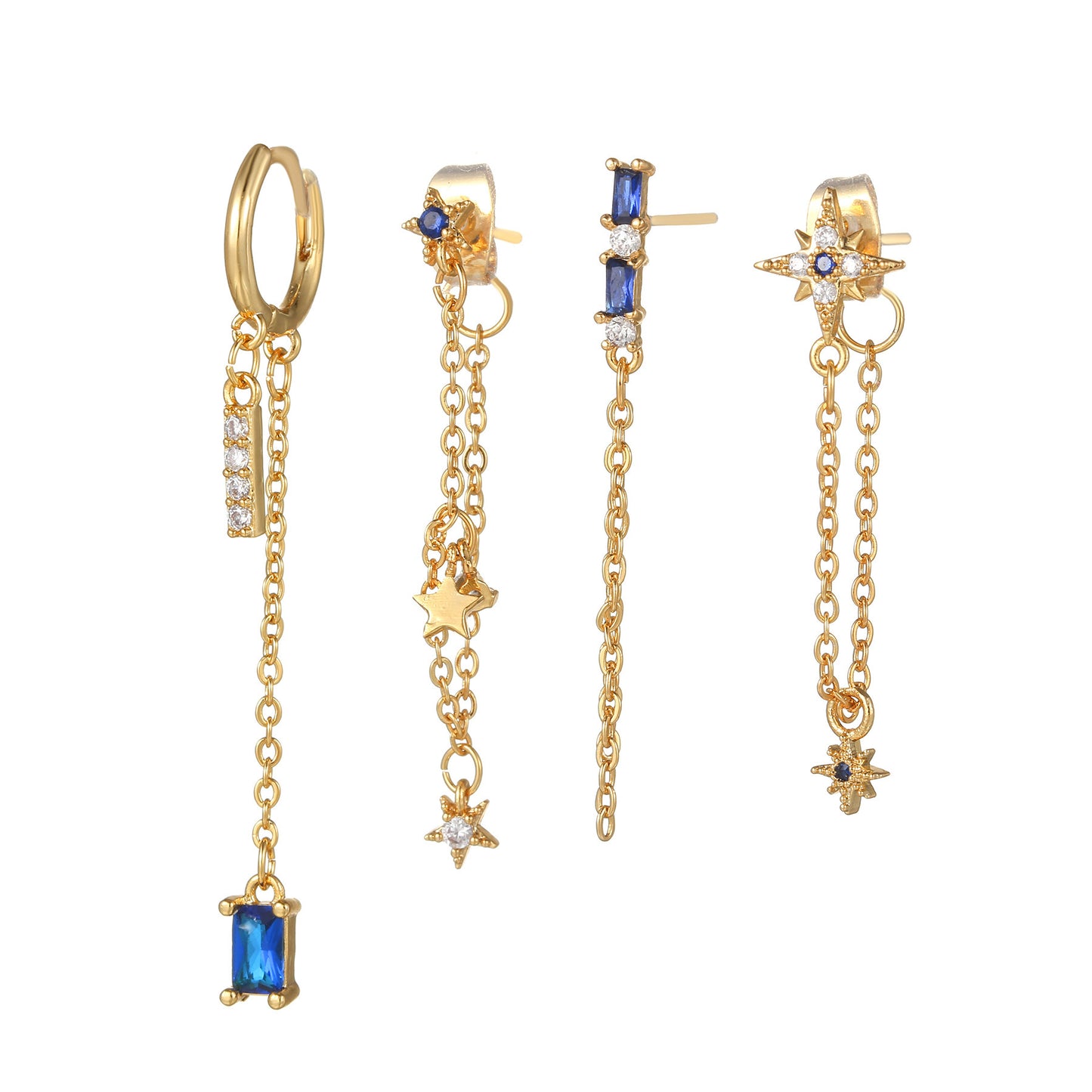 Starry Elegance β 4-Piece Gold-Inlaid Chain Earrings Set