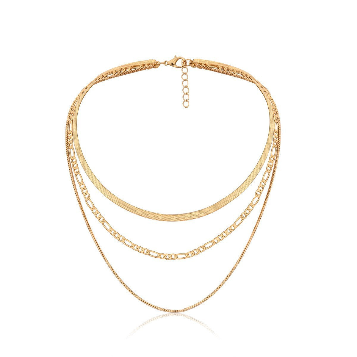Layered Snake Bone Chain Necklace – Gold & Silver Multi-Strand Geometric Punk Style