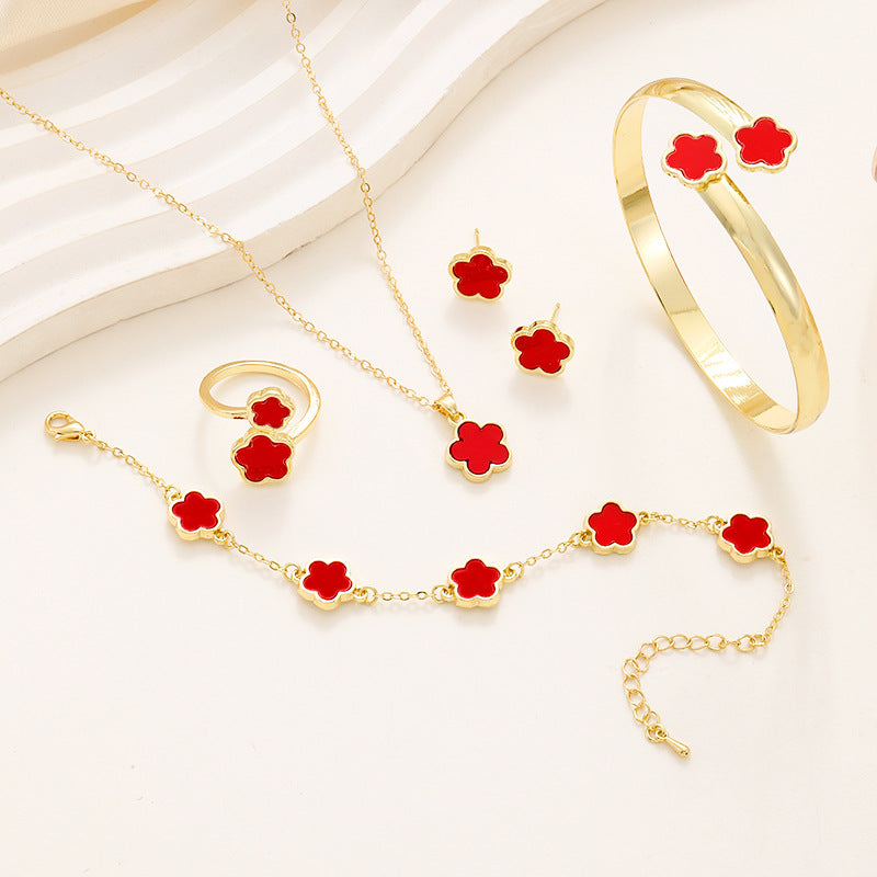 Floral Acrylic Jewelry Set – Necklace, Bracelet, Ring & Earrings (5-Piece Set)