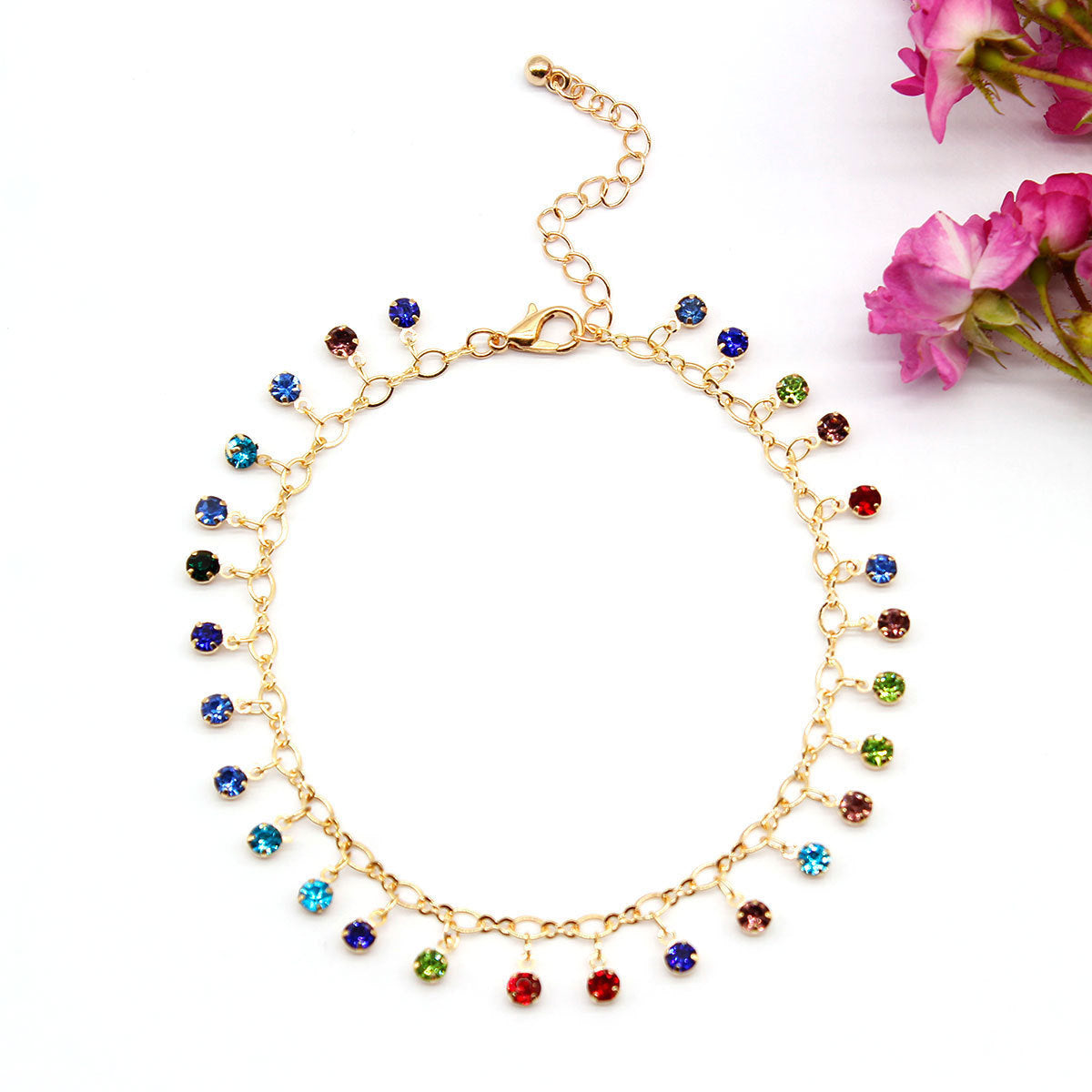 Colorful Crystal Anklet – Gold/Silver Foot Chain