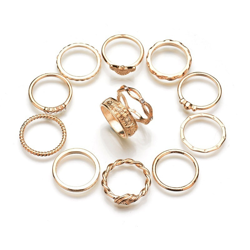 Glam 12-Piece European Ring Set – Diamond-Inspired Gold Joint Rings for Women
