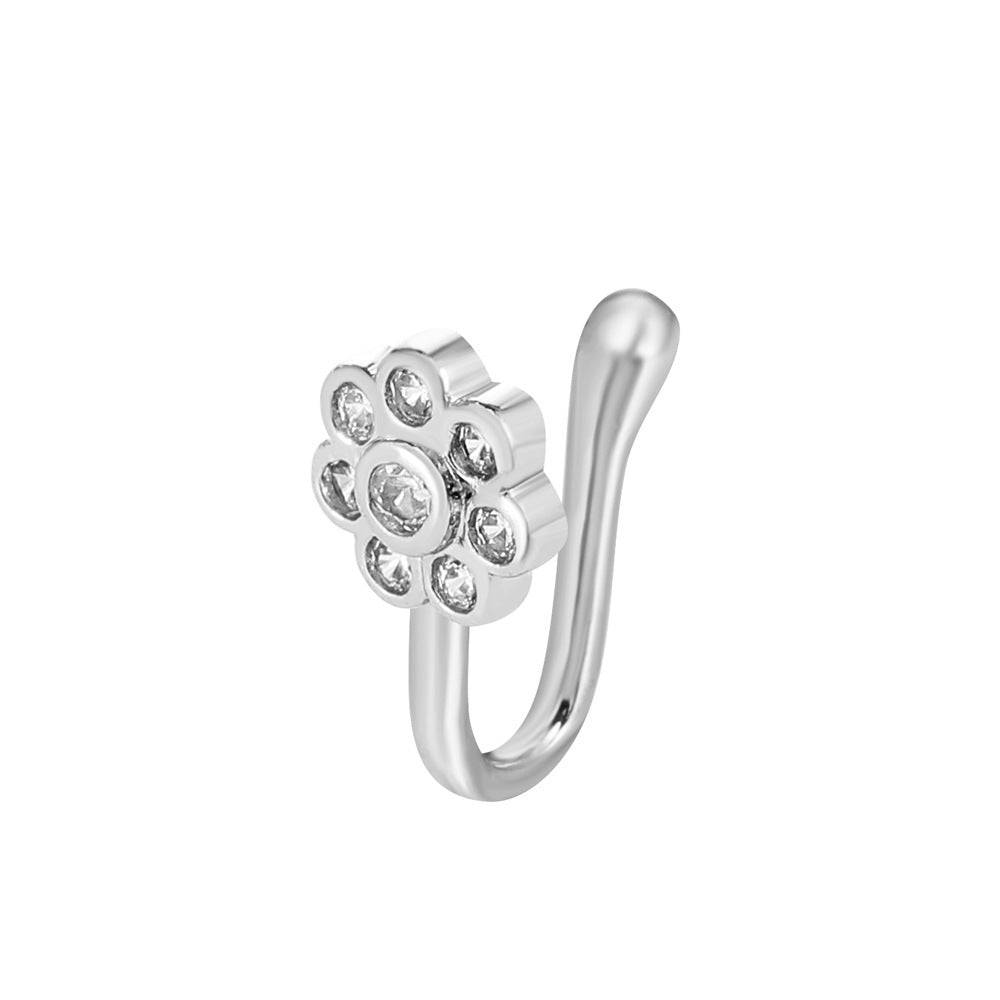 Floral Spark Nose Clip – Elegant Zircon U-Shaped Nose Ring for Women & Men