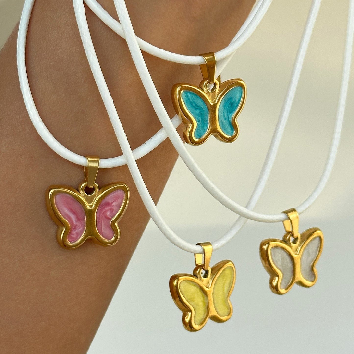 Colorful Butterfly Pendant Necklace – Titanium Steel Drip Oil Chain for Women