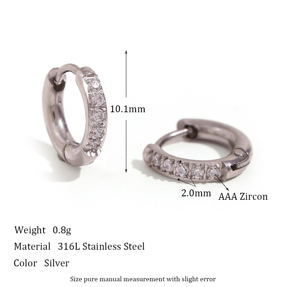 Minimalist Zircon Hoop Earrings – Stainless Steel Rounded Design for Women