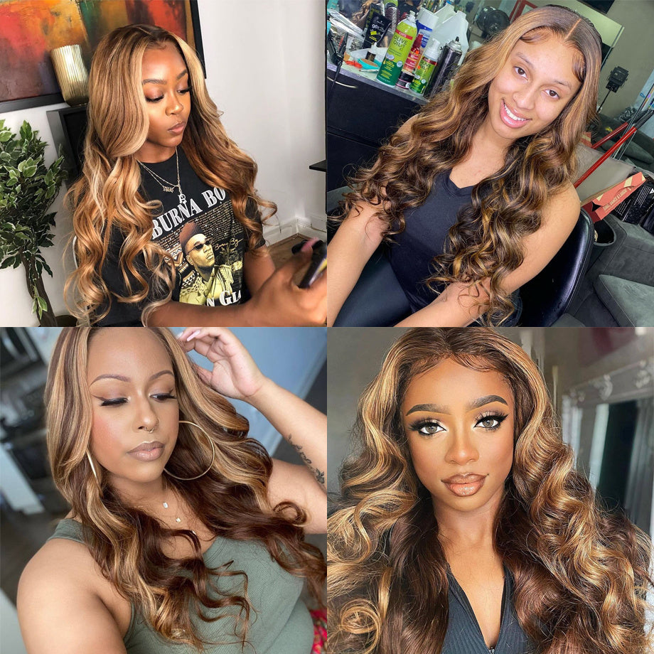 Star Fashion 12β Body Wave Wig β Blonde Highlights, 180% Density, Glueless Lace Front