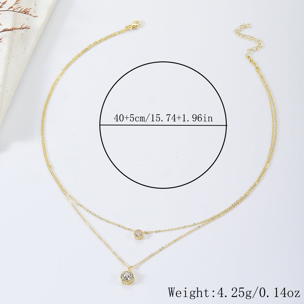 Sparkling Double-Layer Zircon Pendant Necklace – Elegant Gold & Silver Chain for Women