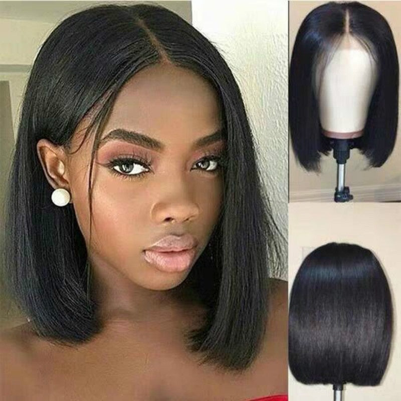 Sleek Brazilian Bob Wig – Short Straight Human Hair Lace Wig (Natural Black)