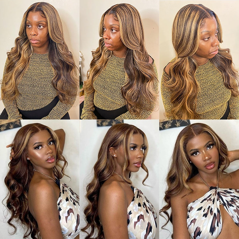 Star Fashion 12β Body Wave Wig β Blonde Highlights, 180% Density, Glueless Lace Front
