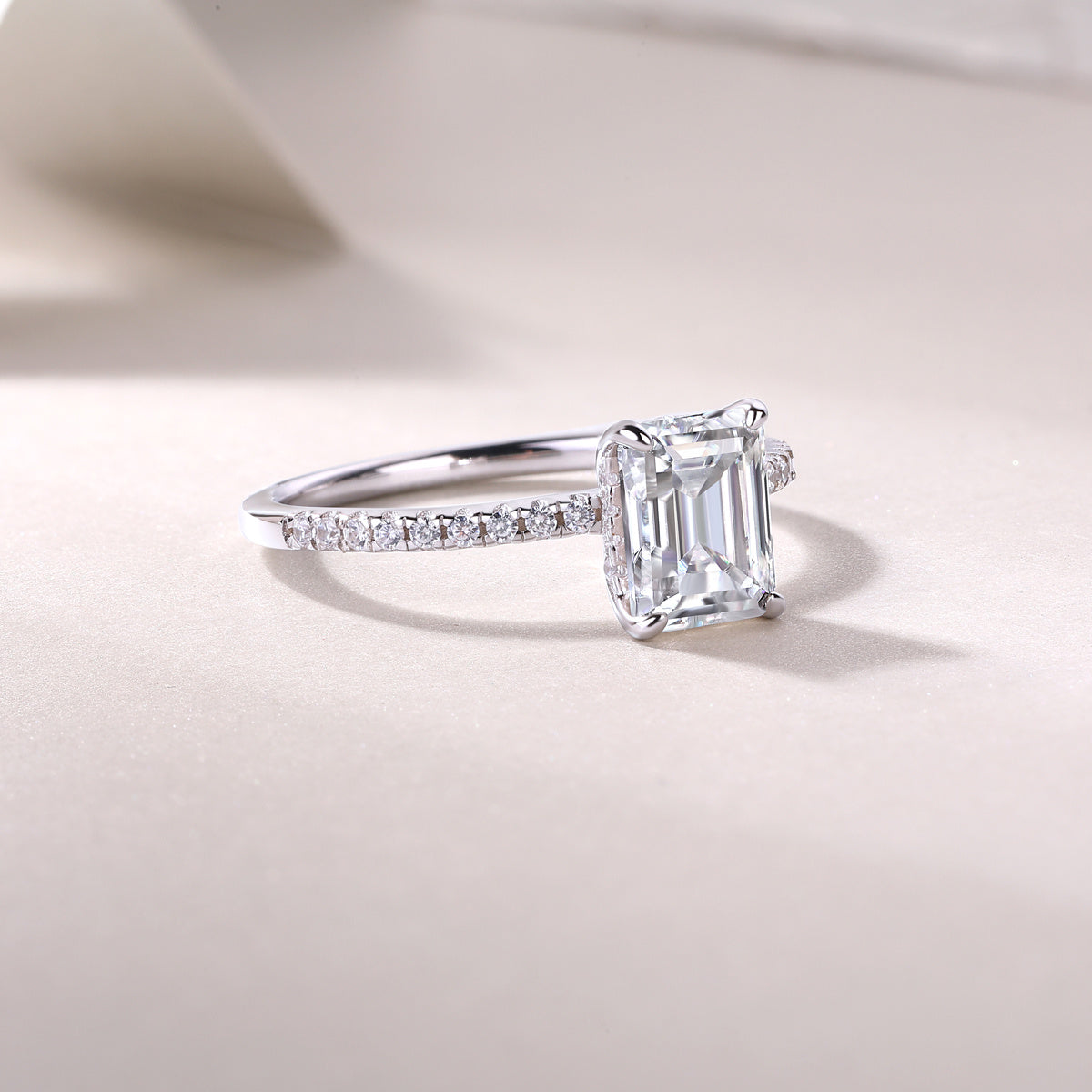 Emerald-Cut Moissanite Engagement Ring – Square Diamond Style in Silver
