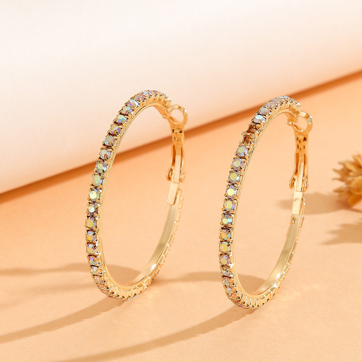Royal Zircon Hoop Earrings β Glam Gold Statement Pair for Women