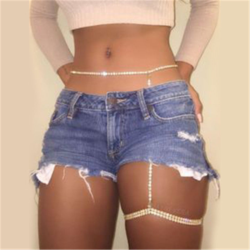 Silver Waist to Thigh Body Chain – Sexy Diamond Leg Jewelry
