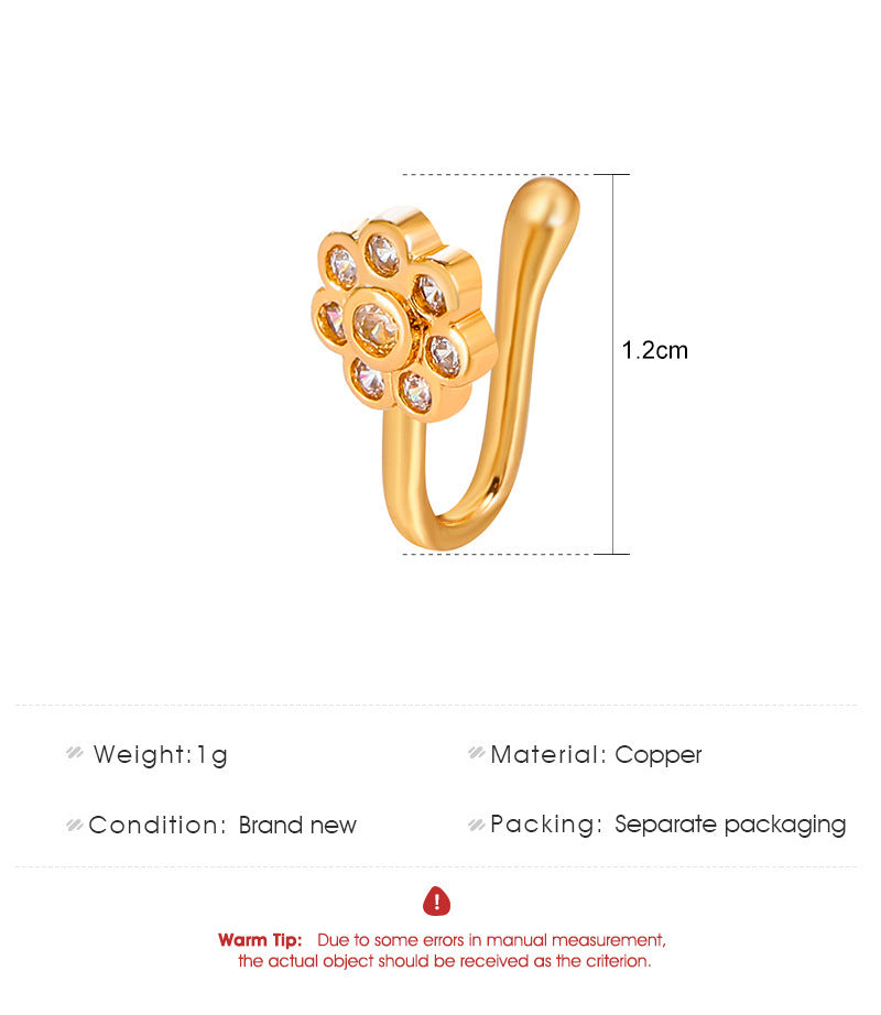Floral Spark Nose Clip – Elegant Zircon U-Shaped Nose Ring for Women & Men