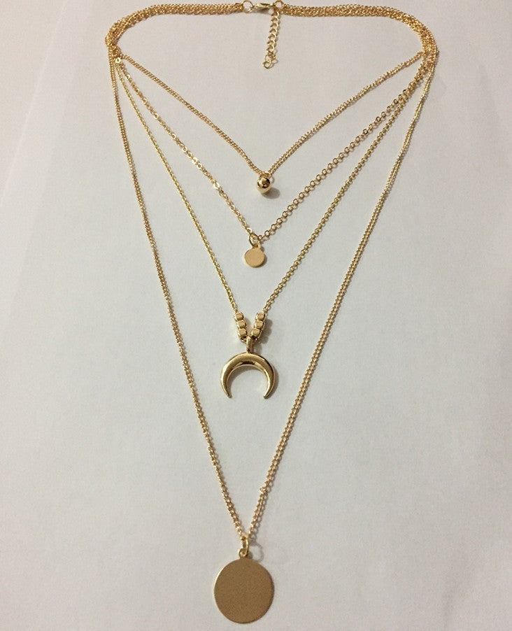 Layered Gold Moon & Coin Charm Necklace β Boho Celestial Chic