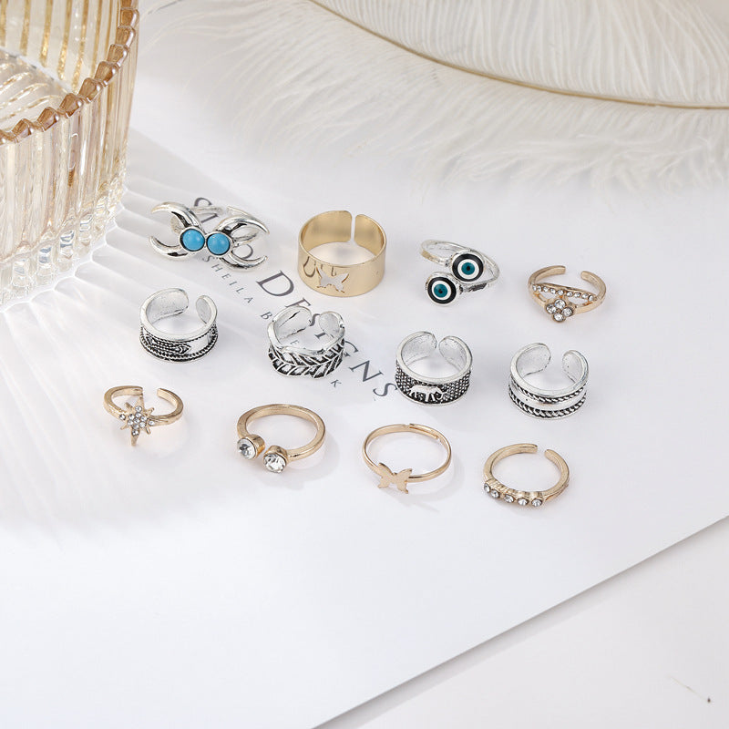 10-Piece Celestial Toe Ring Set – Gold & Silver Stars + Moons