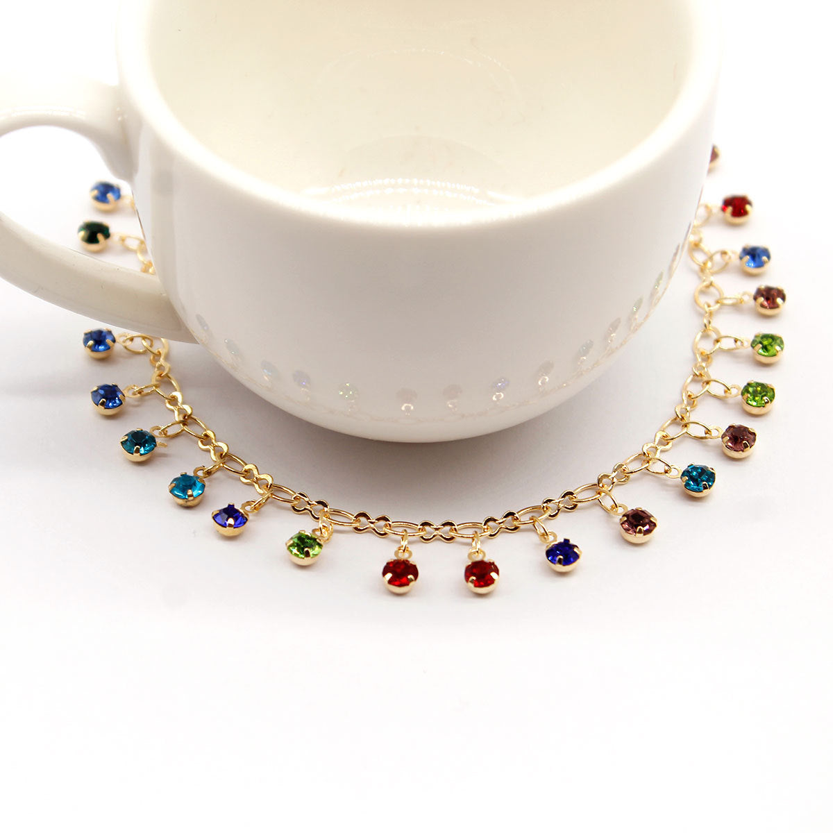 Colorful Crystal Anklet – Gold/Silver Foot Chain