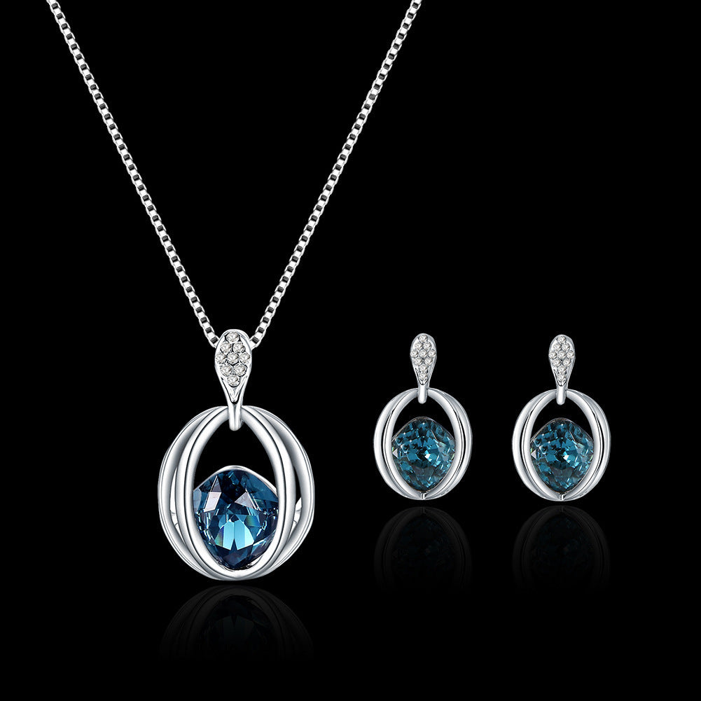 Crystal Pendant Necklace & Earring Set – Elegant Circle Design for Women (Gift-Ready)