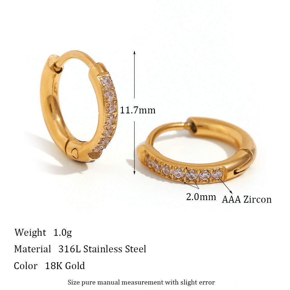 Minimalist Zircon Hoop Earrings – Stainless Steel Rounded Design for Women
