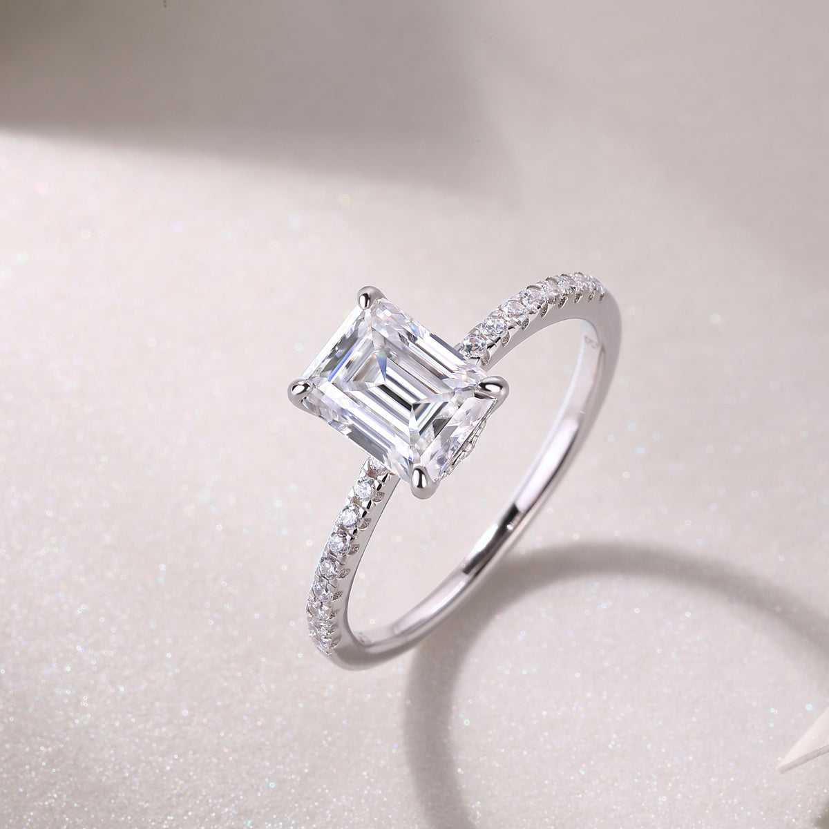 Emerald-Cut Moissanite Engagement Ring – Square Diamond Style in Silver