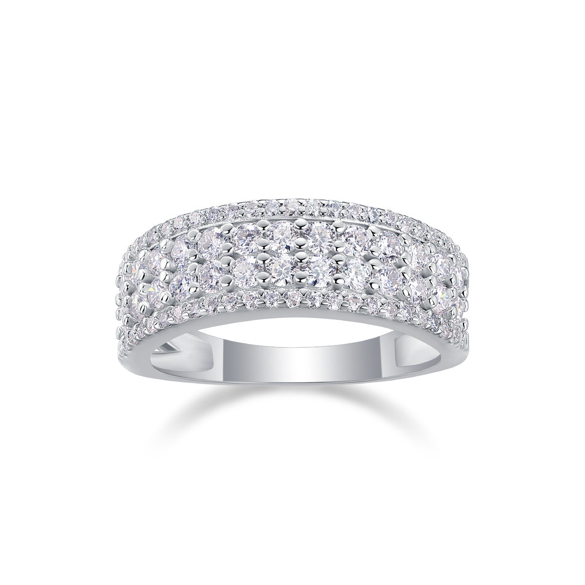 Moissanite Triple Row Band β Luxury Silver Multi-Stone Ring