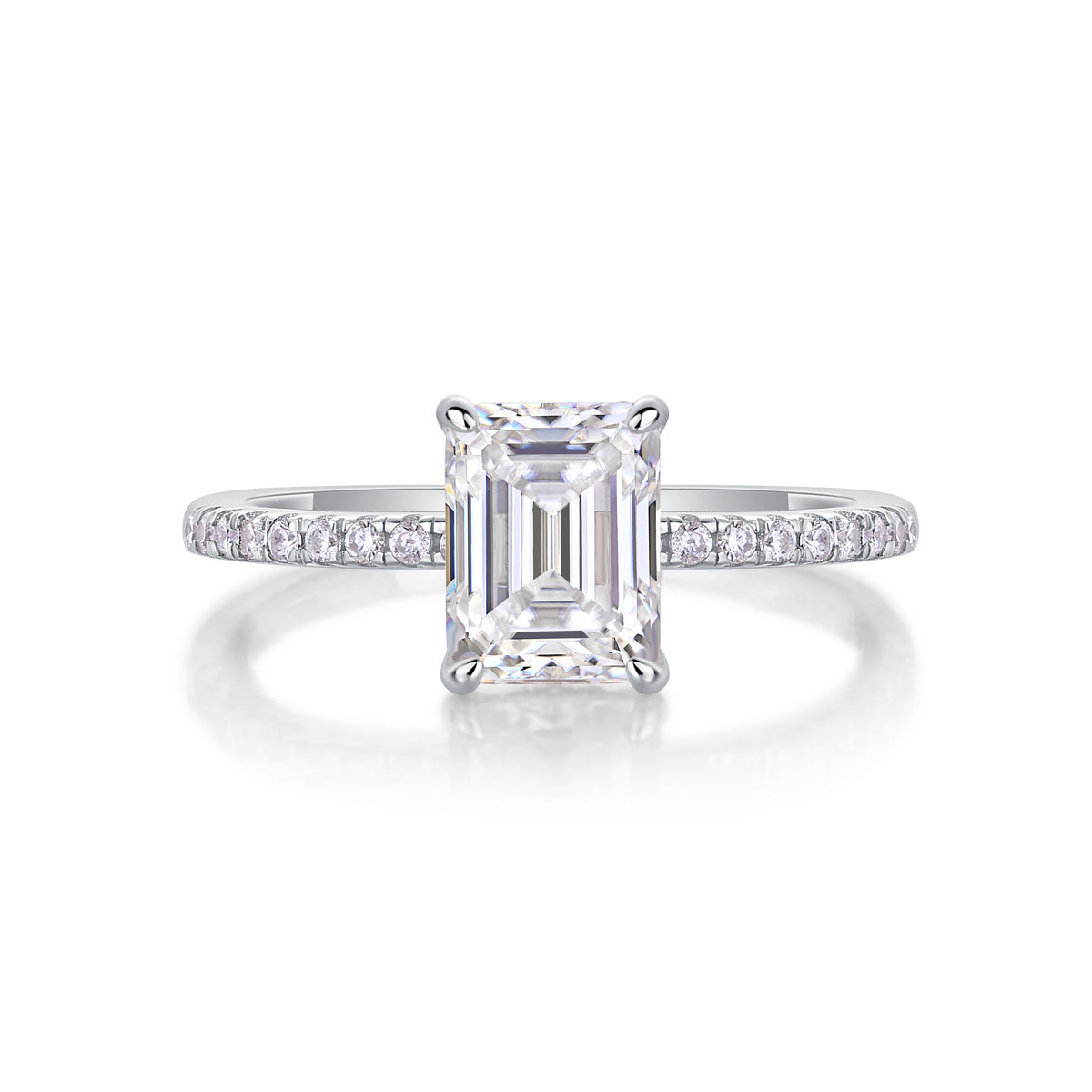 Emerald-Cut Moissanite Engagement Ring – Square Diamond Style in Silver