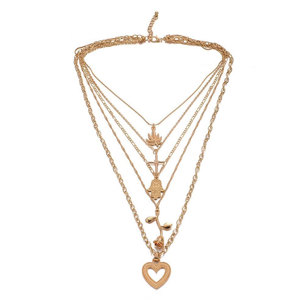 Layered Vintage Pendant Necklace – Gold Snake Chain Statement Jewelry
