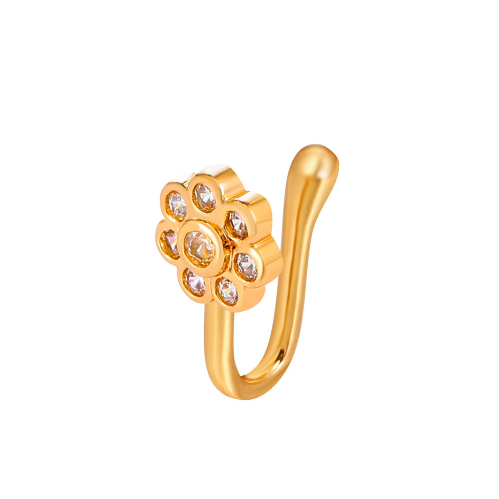 Floral Spark Nose Clip – Elegant Zircon U-Shaped Nose Ring for Women & Men