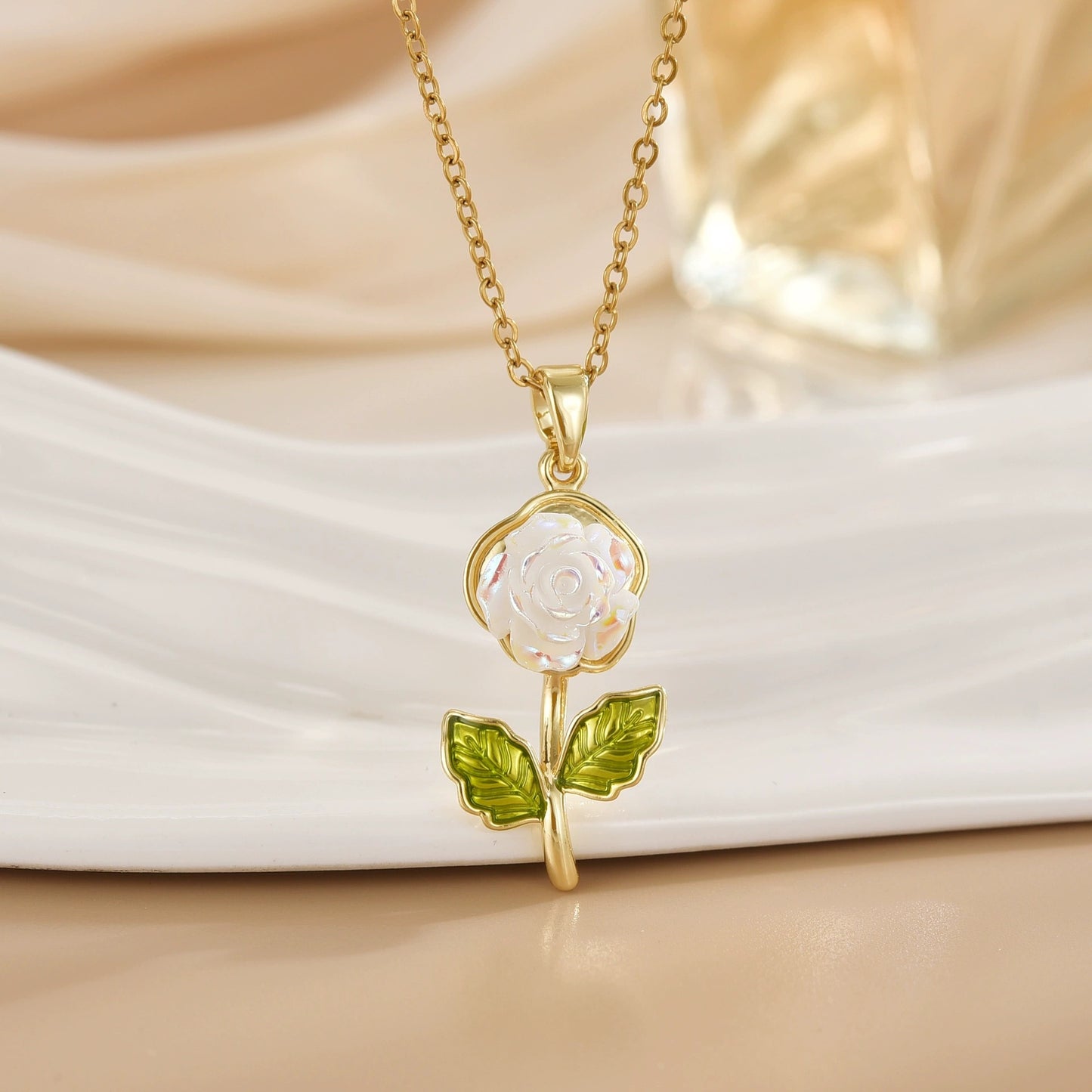 Laser Gardenia Pendant Necklace β Elegant Floral Clavicle Chain for Women